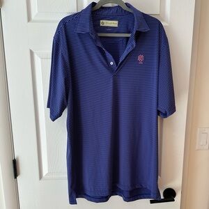 Donald Ross Men's Navy and Pink Striped Golf Shirt Performance Fabric size L